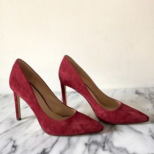 Red Suede Pointed Toe Pumps